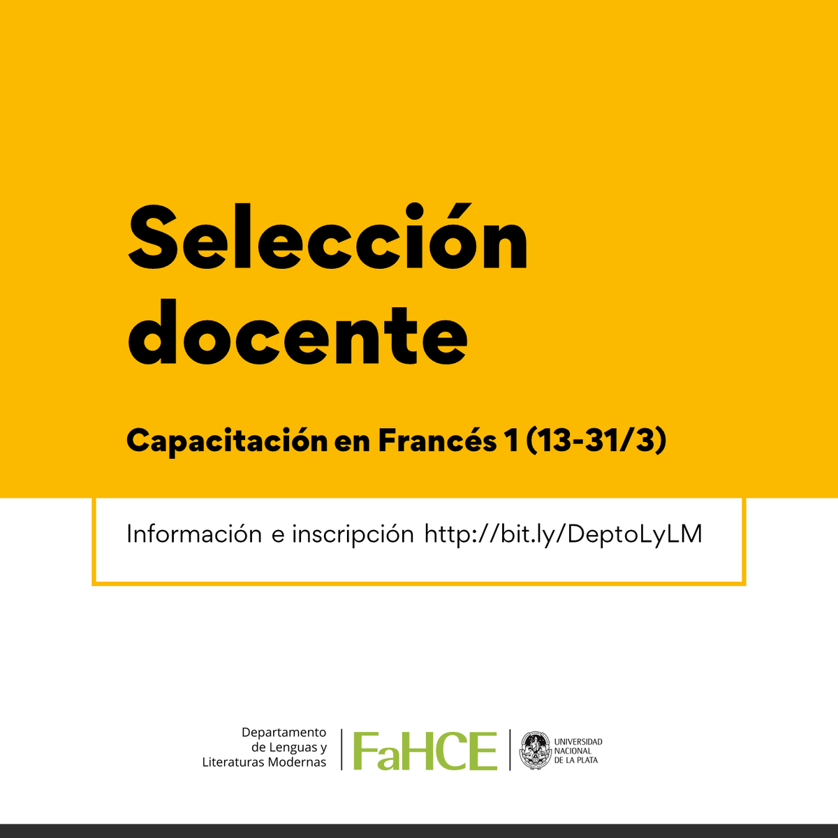 deptolylm's tweet photo. Selección docente de Ayudante Diplomadx para las materias 

Capacitación en Francés 1,
Didáctica Especial y Prácticas Docentes en Lengua Inglesa 2.

(13-31/3) 
Más información e inscripción: https://t.co/y3xuDuHxVO https://t.co/5qSpnTj8nH
