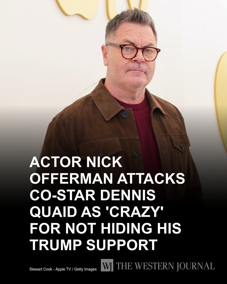 WesternJournalX's tweet image. Actor Nick Offerman couldn't believe one of his own would dare support President Donald Trump. Offerman -- known for his role as Ron Swanson on "Parks and Recreation" -- recently sat down with “Lovett or Leave It” host Jon Lovett to discuss his 2025 film… w-j.co/s/a7866