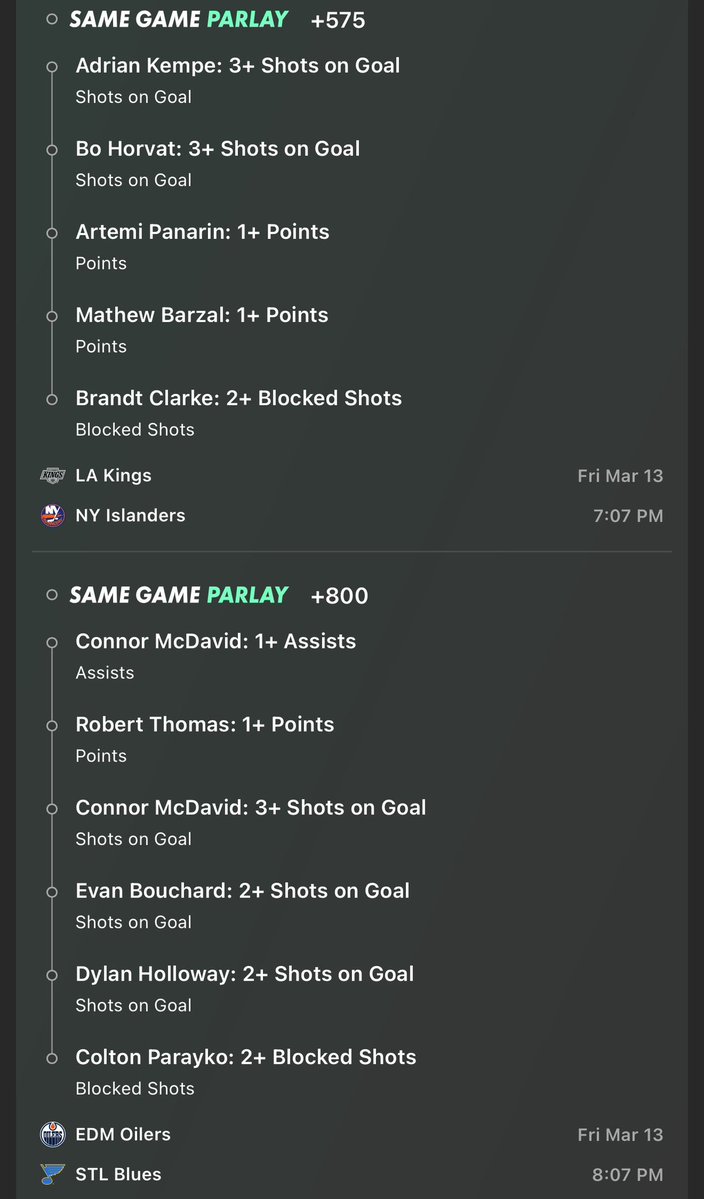 DougieBubsBets's tweet image. NHL Friday SGPs 🏒

Links to tail included 👇🏻

LAK/NYI SGP +747 0.2u 🚨
🔗 betfinder.short.gy/nLHMeK?utm_ref…

EDM/STL SGP +800 0.2u 🚨
🔗 betfinder.short.gy/GKNlll?utm_ref…

Combo Mega +5975 0.1u 💣
🔗 betfinder.short.gy/sxz0JP?utm_ref…

#GoKingsGo #Isles #LetsGoOilers #STLBlues #NHLPicks #NHLBets #GamblingX