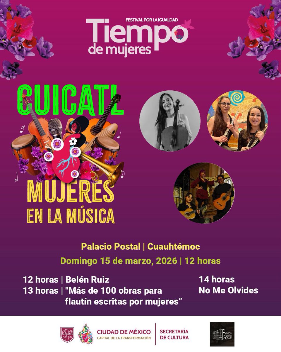 ¡Este domingo el Palacio Postal no solo entrega cartas, también entrega talento! 💌🎶

Si creías que a los edificios históricos solo se va a tomar fotos (que también), este 15 de marzo te damos la excusa perfecta para ser parte #Cuícatl: Mujeres en la Música en el marco del