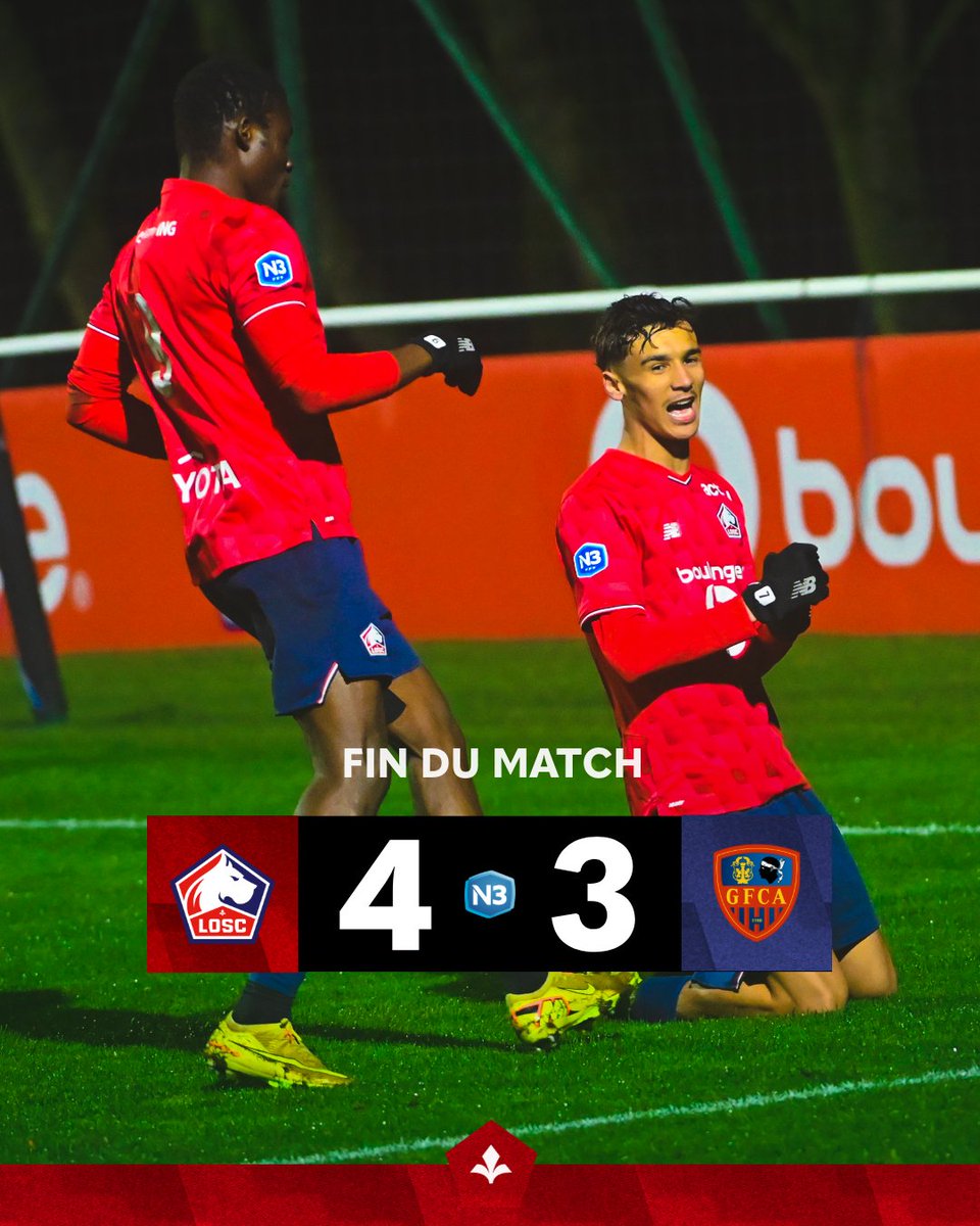 90' | 4⃣-3⃣

𝐂'𝐄𝐒𝐓 𝐓𝐄𝐑𝐌𝐈𝐍𝐄 !!! 🏁

Nos Lillois s'imposent au bout du bout grâce à des buts d'Antoine Livemont, Adeshina Ayodele, Lilian Baret et Adame Faiz 😍

#LOSCGFCA