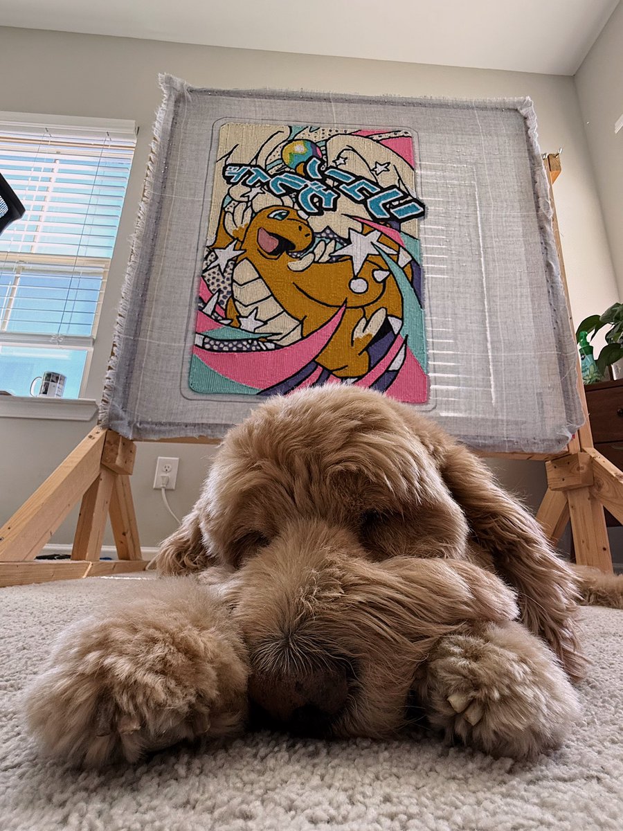 UhhhAleah's tweet photo. Was gonna wait till I was finished to reveal it, 
but koda convinced me to post it!!! I’m so excited to finish this rug 🤩 will post updates as I go https://t.co/rTxVr09GPc