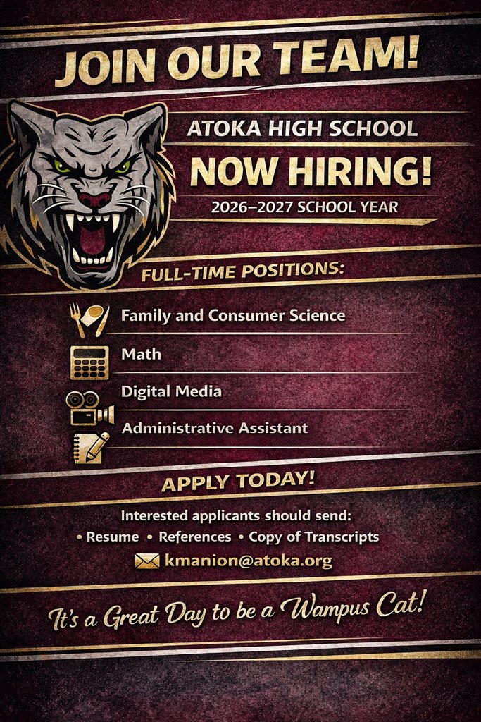 AtokaPublic's tweet photo. Exciting new opportunities at Atoka High School! https://t.co/HpfrU1C7FA