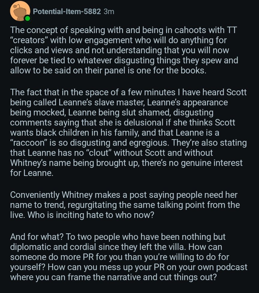 This is a summary of the live 
#LoveIsland #LoveIslandAllStars
Scott and Leanne should stay far from Whitney