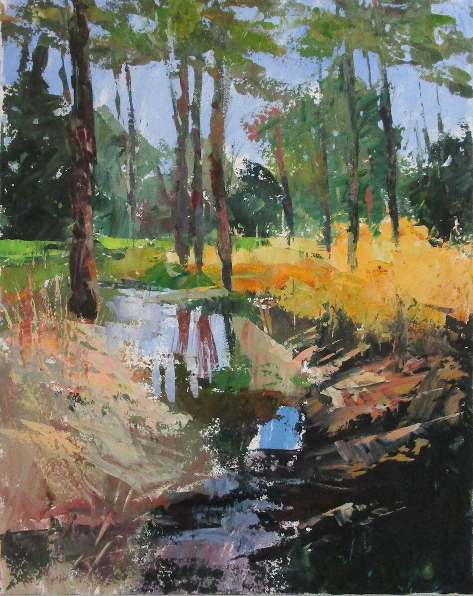 This original acrylic painting by Janet Dyer shows tall pines as a narrow stream threads diagonally through ambers and olive greens. 

buff.ly/7ldMrWG

Spring, Allendale and other Janet Dyer Winter-Spring originals are on sale right now! Use code SPRINGBREAK for 20%.