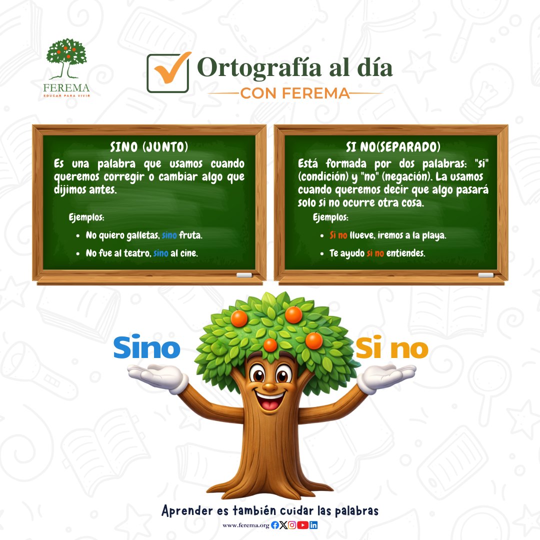 FEREMAHonduras's tweet photo. ¿Te ha pasado que dudas entre sino y si no? ✍️
Te compartimos cómo usarlos correctamente.
No olvides guardar la publicación.
#EducarParaVivir #OrtografíaAlDía https://t.co/8rgjh1yrYg
