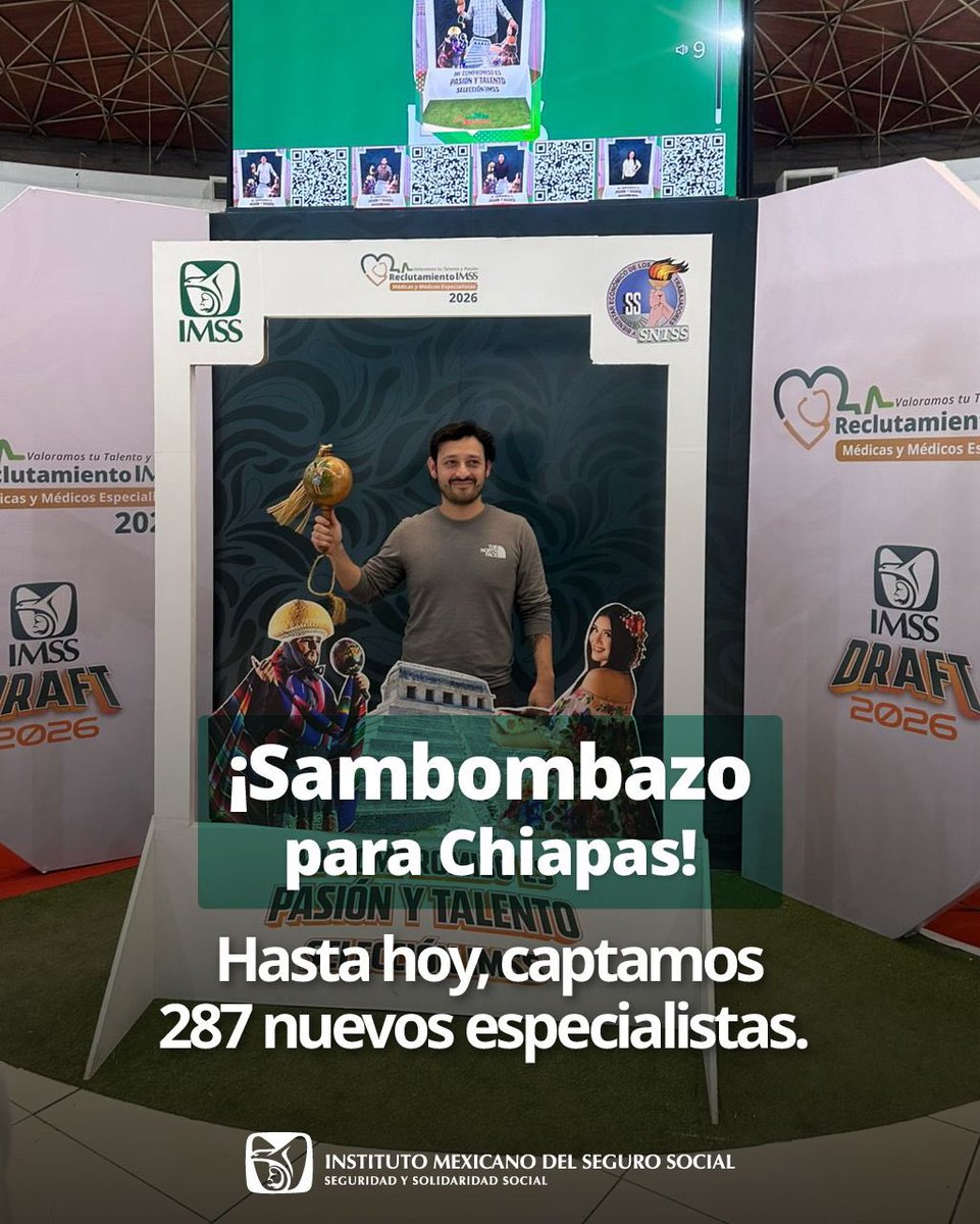 ⚽ Récord histórico: 287 nuevos médicos llegarán a Chiapas vía Draft 2026.

Con 287 nuevos médicos, #IMSSChiapas rompe récord de incorporación en el Draft 2026, se fortalece la atención médica para los usuarios de nuestras unidades de segundo nivel.🩺