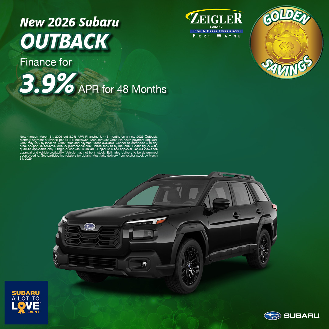 zeiglersubaruFW's tweet image. Shop our New 2026 Subaru Outback and Finance for 3.9% APR for 48 months. Make the most of your luck and start saving today at Zeigler Subaru of Fort Wayne: bit.ly/4rsZ6vC

#subielove #subarunation #itsasubiething #subieflow #subarulifestyle #subaruadventures