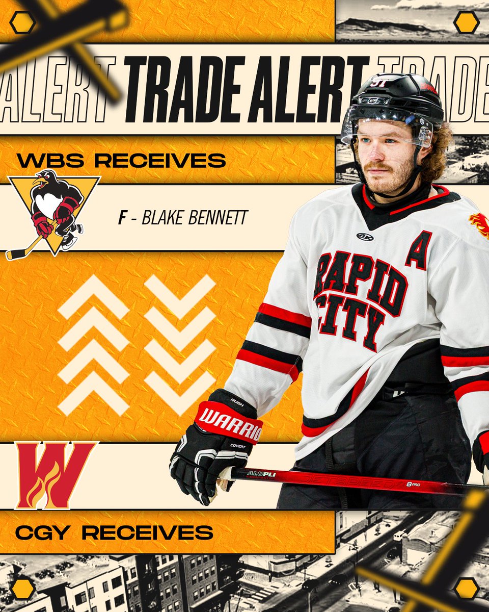 WheelingNailers's tweet photo. The @WBSPenguins have acquired forward Blake Bennett from the Calgary Wranglers.

Wheeling has traded forward Cole Tymkin, defenseman Eric Parker, and a player to be named later to the Rapid City Rush.

📰: https://t.co/xf31rp5oG5

#SteelTheMoment https://t.co/NjYRNQFzt7