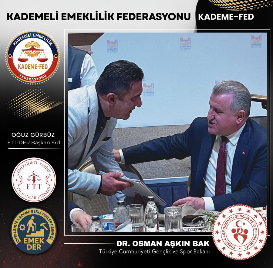 🚨🚨 TARİHİ GELİŞME! 
🚨🚨 TARİHİ TAG DUYURUSU!

🚨🚨 KADEMELİ EMEKLİLİK FEDERASYONU DOSYASI KABİNEDE GÜNDEM DIŞI GÖRÜŞÜLECEK! 🚨🚨

📌 Kademeli Emeklilik Federasyonu çözüm dosyamız,
📌 İlk kabine toplantısında gündem dışı görüşmede iki kıymetli bakanımız;
⭐ Gençlik ve Spor
