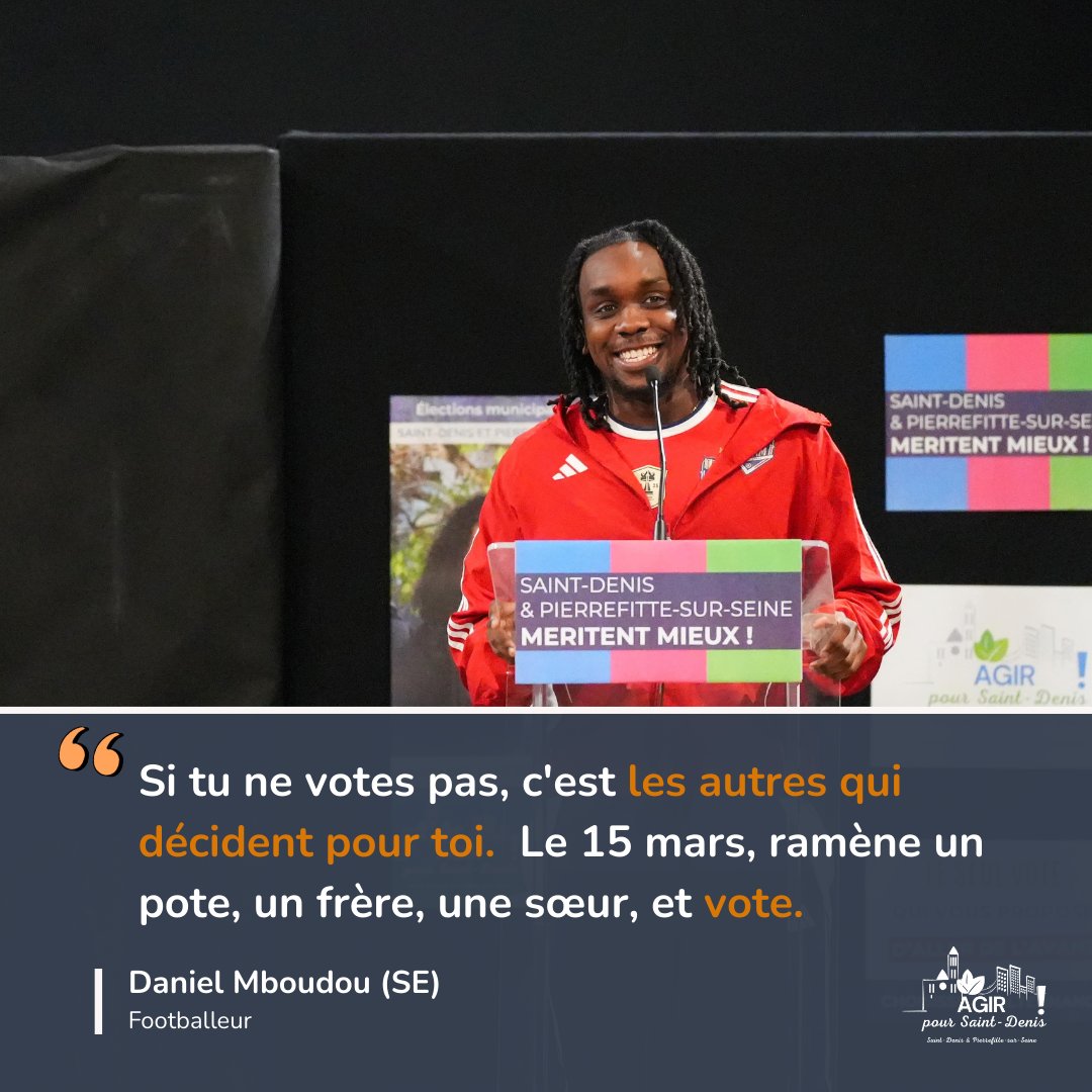 Daniel Mboudou, footballeur professionnel et vainqueur de la Kings League avec le Panam All Starz, était avec nous mercredi soir à Saint-Denis.
Son message à la jeunesse : les 15 et 22 mars, ramène un pote.
Le vote est gratuit, prend 10 min, et peut tout changer.
#municipales2026