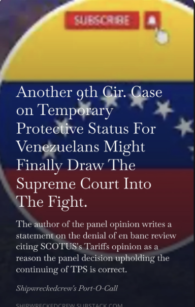 shipwreckedcrew's tweet photo. Another TPS story -- but the Supreme Court might finally step in and solve this problem. Language of  a 9th Cir. judge this week might provide the fuel to do so.

Paywalled but free trials available.

Friday afternoons can always use RP help. 

 https://t.co/2dz7JN34eN https://t.co/B7j8d7GJ11
