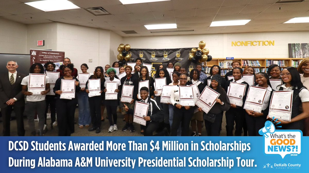DeKalbSchools's tweet photo. 🎓 BIG NEWS for #DCSD Seniors!

91 students received $4.29 MILLION in scholarship offers from Alabama A&M University during the Presidential Scholarship Tour.

One Lithonia High senior, Kaitlyn Parks, even earned a $125K Presidential Scholarship.

#DCSDNews Story: https://t.co/GTgw8uWKxt

#TheDeKalbDifference💙🧡 #WhatsTheGoodNewsDCSD