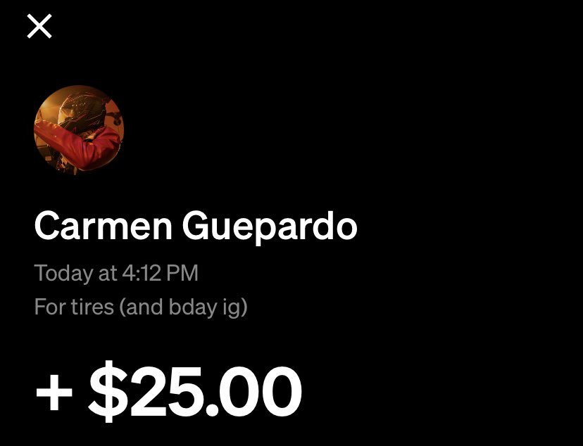 STATURDAYNIGHT's tweet photo. omg thanks for the tire money. 🛞@CherryBombCG https://t.co/FSBdurBmGV