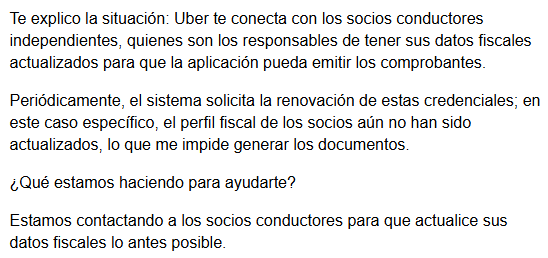 Teresamv73's tweet photo. @AtencionProfeco @Uber_Support @Profeco @SATMX @Uber_MEX Y solo como desahogo, porque se que esto no sirve para nada, solo para hacerme perder mi tiempo... Esta es la contestación de @Uber_MEX . https://t.co/N93X5pdJFm