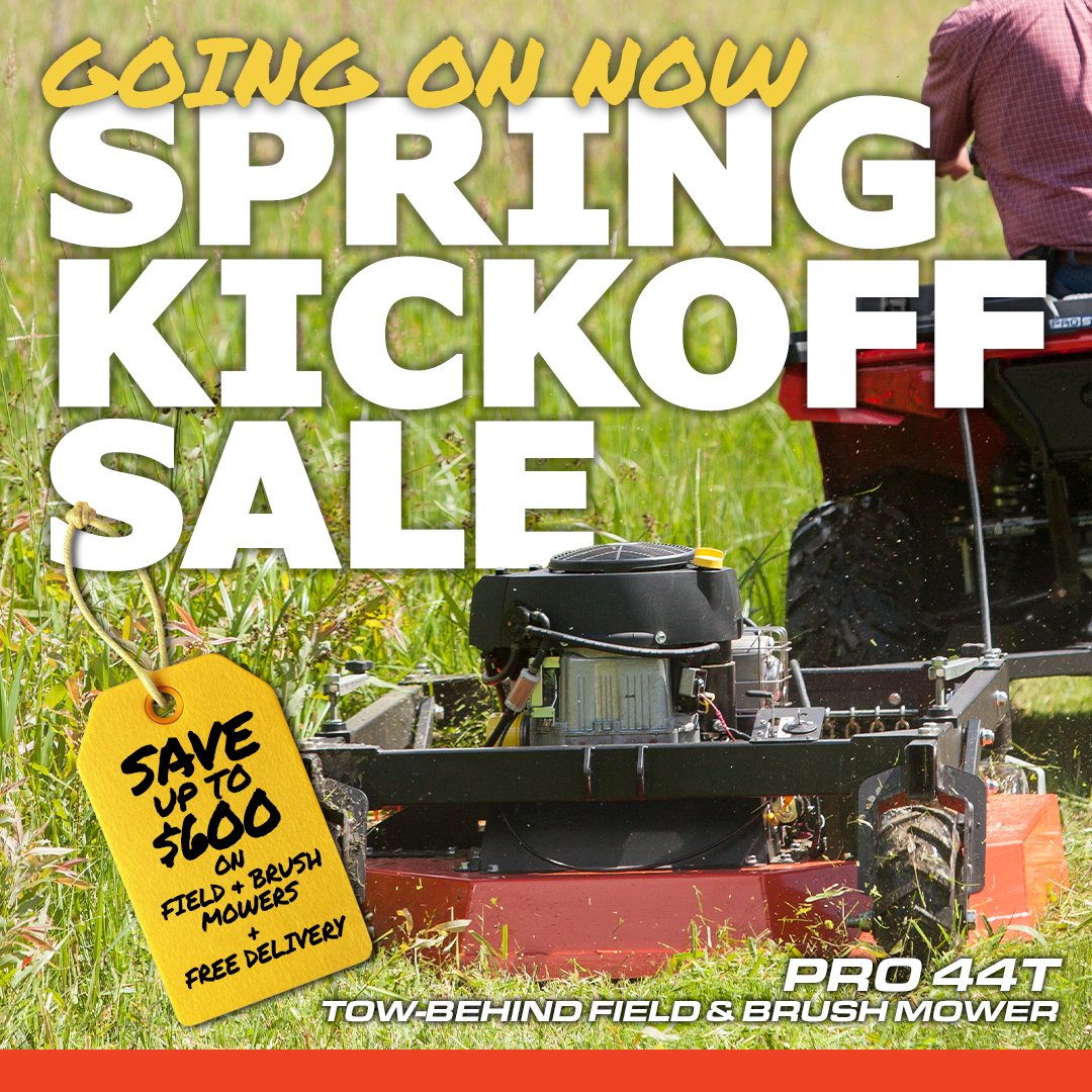 Start spring with our best deals on Field &amp; Brush Mowers, Chippers, and MORE during the Spring Kickoff Sale! 
-------
Shop Now: bit.ly/4dbiuql