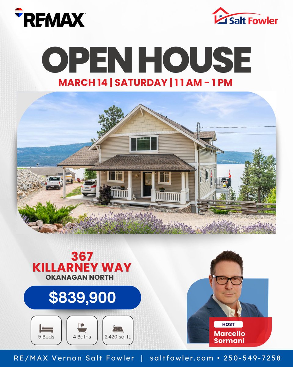 LisaSalt's tweet image. 📢 Join us for an #OPENHOUSE! 🌊 This lakeview retreat captures breathtaking views from all three levels with expansive south-facing windows and multiple decks. 

#JustAddSalt #SaltFowler #RemaxVernon #RealEstate #VernonRealtor #VernonRealEstate