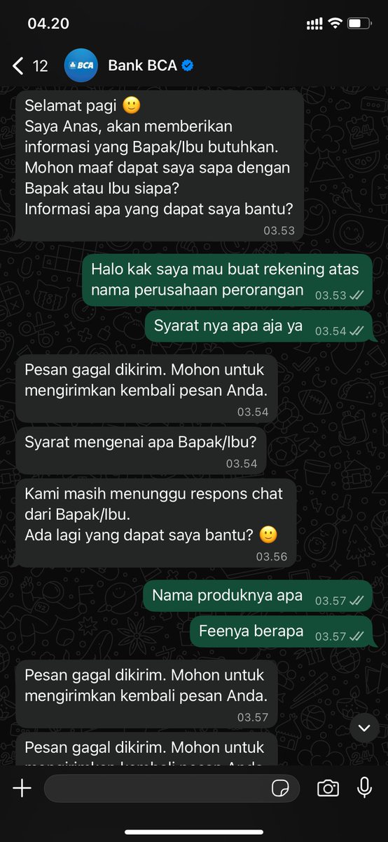 teknokia_id's tweet photo. @HaloBCA min ini  cs bot atau cs manusia ya ko isi pesannya aneh ada balasan gagal terkirim berarti kan ada respon. Sekelas BCA Cs wa nya gejelas. https://t.co/rRuCW0FUVv