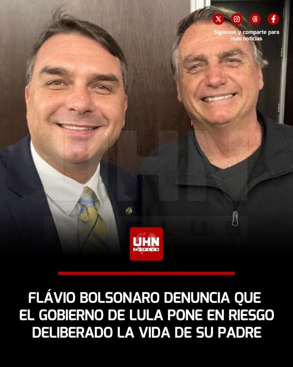 UHN_Plus's tweet photo. 🇧🇷‼️ | Ante el crítico ingreso de Jair Bolsonaro a terapia intensiva, su hijo y candidato presidencial, el senador Flávio Bolsonaro, lanzó una acusación contra las autoridades judiciales de Brasil. "Están poniendo deliberadamente en riesgo la vida de Jair Bolsonaro", afirmó, denunciando que el deterioro físico del expresidente es consecuencia de las condiciones de su reclusión.