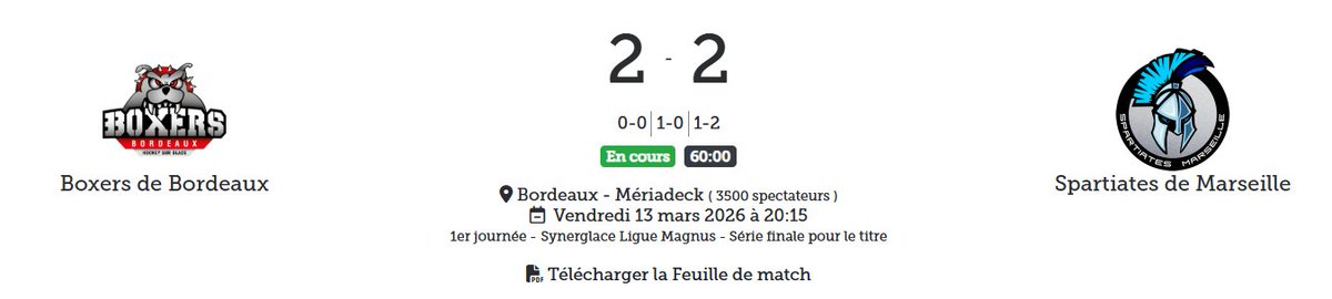 LigueMagnus's tweet photo. La première prolongation de ces quarts de finale est à Bordeaux 🫡
#SLMHockey #BORMAR https://t.co/ELV6PWIWVn