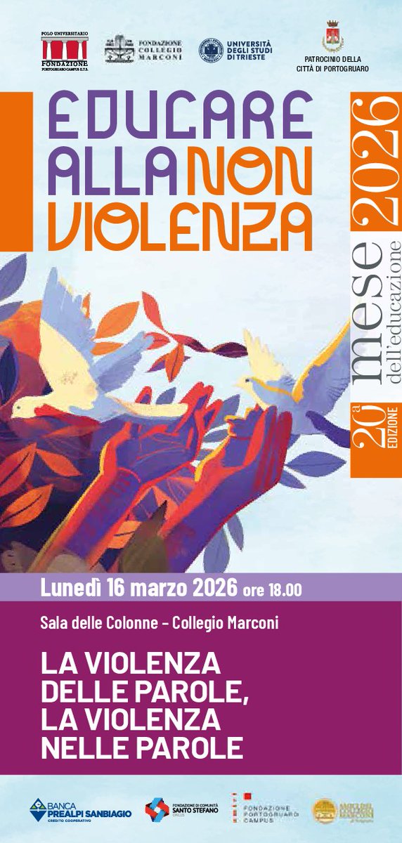 PortoCampus's tweet photo. MESE DELL'EDUCAZIONE 2026 
𝐋𝐀 𝐕𝐈𝐎𝐋𝐄𝐍𝐙𝐀 𝐃𝐄𝐋𝐋𝐄 𝐏𝐀𝐑𝐎𝐋𝐄, 𝐋𝐀 𝐕𝐈𝐎𝐋𝐄𝐍𝐙𝐀 𝐍𝐄𝐋𝐋𝐄 𝐏𝐀𝐑𝐎𝐋𝐄
Lunedì 16 marzo 2026 h 18.00
Collegio Marconi D.ssa 𝗕𝗔𝗥𝗕𝗔𝗥𝗔 𝗟𝗔𝗨𝗥𝗔 𝗔𝗟𝗔𝗜𝗠𝗢
𝘐𝑛𝘵𝑟𝘰𝑑𝘶𝑐𝘦: Prof. 𝗠𝗔𝗧𝗧𝗘𝗢 𝗖𝗢𝗥𝗡𝗔𝗖𝗖𝗛𝗜𝗔 https://t.co/q32SGKGJOD