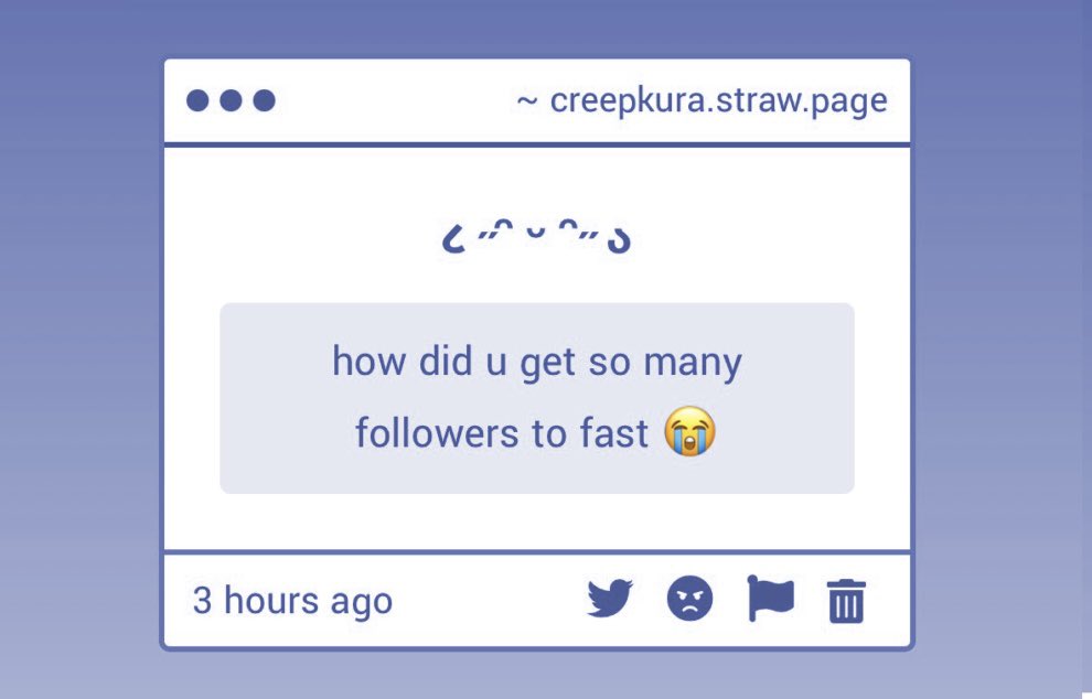 ♡ Waves back at you ! Heh .. yup yup

♡ Aah, my tweets have been doing real well recently (Thank you guys) (๑ᵔ⤙ᵔ๑)

creepkura.straw.page