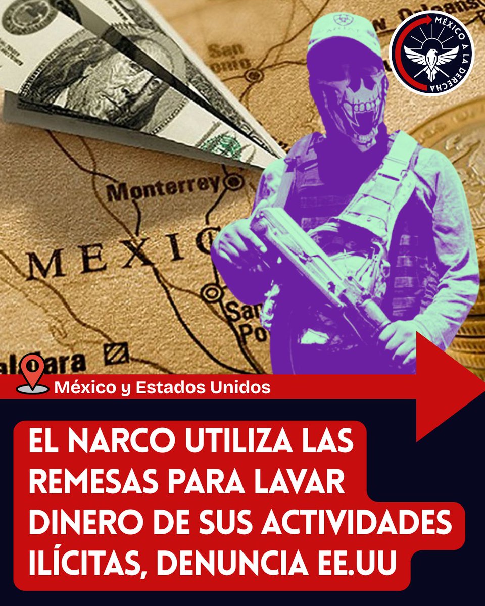🚨🚨🚨EL NARCO UTILIZA LAS REMESAS PARA LAVAR DINERO DE SUS ACTIVIDADES ILÍCITAS, DENUNCIA EE.UU
👇👇👇

Esta es una acusación gravísima.

El Departamento del Tesoro de Estados Unidos advirtió que empresas de servicios monetarios como remesadoras, casas de cambio y compañías de