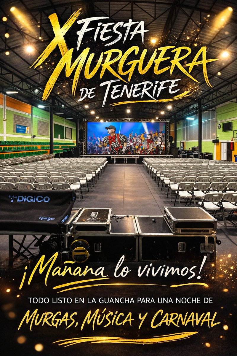 fmutfe's tweet photo. 🎭🥁🎺 𝗧𝗢𝗗𝗢 𝗟𝗜𝗦𝗧𝗢 𝗘𝗡 𝗟𝗔 𝗚𝗨𝗔𝗡𝗖𝗛𝗔 🎺🥁🎭
El Pabellón ya está preparado para una noche única 𝗫 𝗙𝗜𝗘𝗦𝗧𝗔 𝗠𝗨𝗥𝗚𝗨𝗘𝗥𝗔 𝗗𝗘 𝗧𝗘𝗡𝗘𝗥𝗜𝗙𝗘.  🎭✨
🎺 @MurgaTrapaseros
🥁 @bambones
🎤 @murgatiralengua
🎭 Ironicos
🎺 Diablos Locos
🥁 Chaladas https://t.co/FU7p4ZFBbu