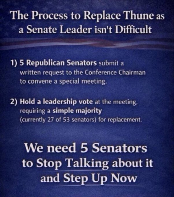 MarshaGodwin's tweet photo. @FDRLST Leader Thune needs to be REPLACED...2 ways to do it! https://t.co/45rT0BoF5t