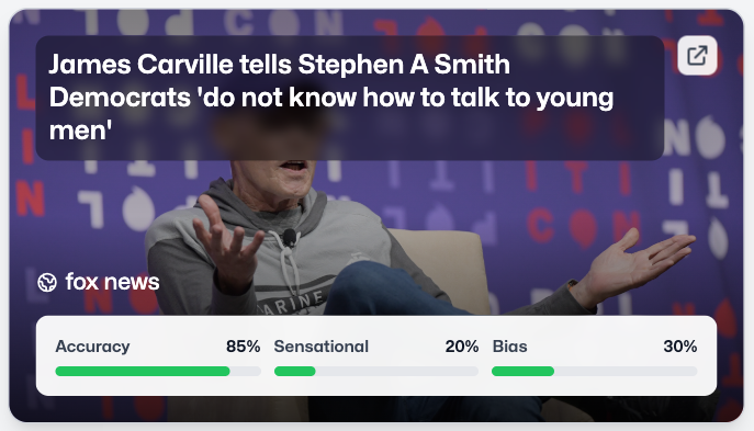 rfalabs's tweet photo. Fox News &amp; Related Sources Report: Democratic strategist James Carville admits party struggles to connect with young male voters, citing 'a huge problem' #Election2024 #YoungVoterMatter

https://t.co/sKI6zmBcc7 https://t.co/agKXvTAmcv