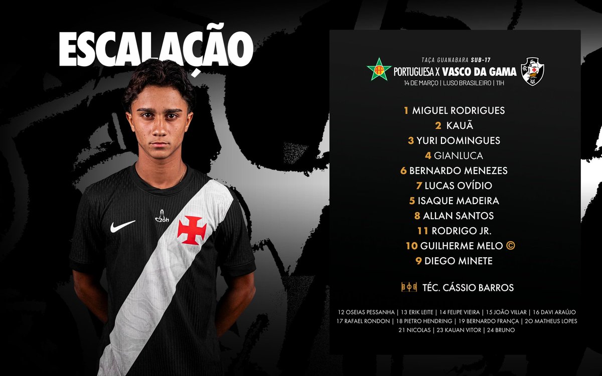 vascobase's tweet image. Meu Sub-17 está escalado para a estreia no Estadual, às 11h, contra a Portuguesa! 📄

#BaseForte
#VascoDaGama