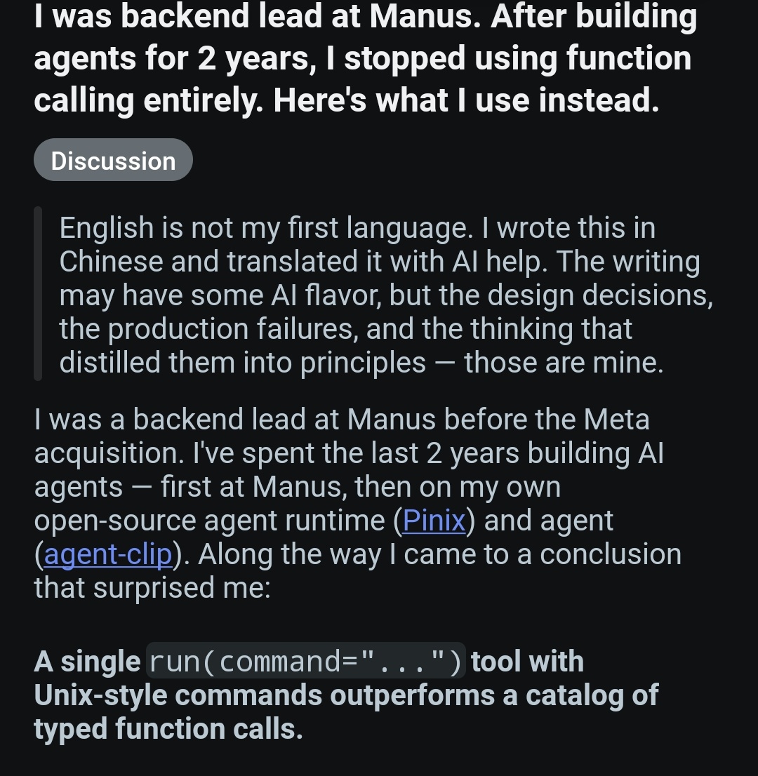 Dhavalsingh7's tweet photo. The best article on actual agent engineering I've read. Extremely well articulated and brilliant insights 🤌

Must must read if you are building any type of Agents https://t.co/62c8rp0WzA