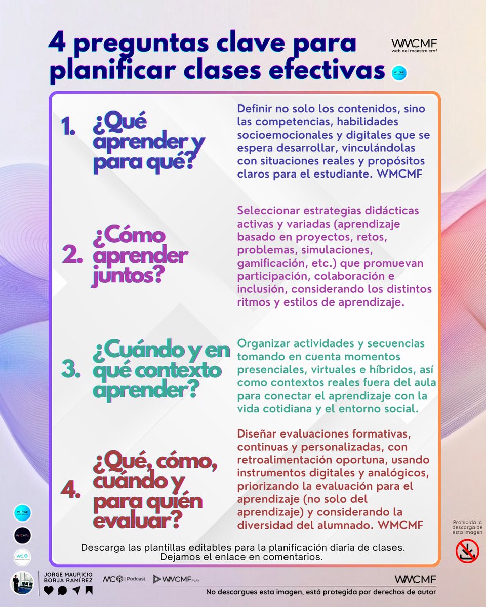 cmf_w's tweet photo. 4 preguntas clave para planificar clases efectivas. Cómo planificar las clases de manera eficiente. Enlace: 
https://t.co/vVialSTC5r https://t.co/AwyO4mJo6D