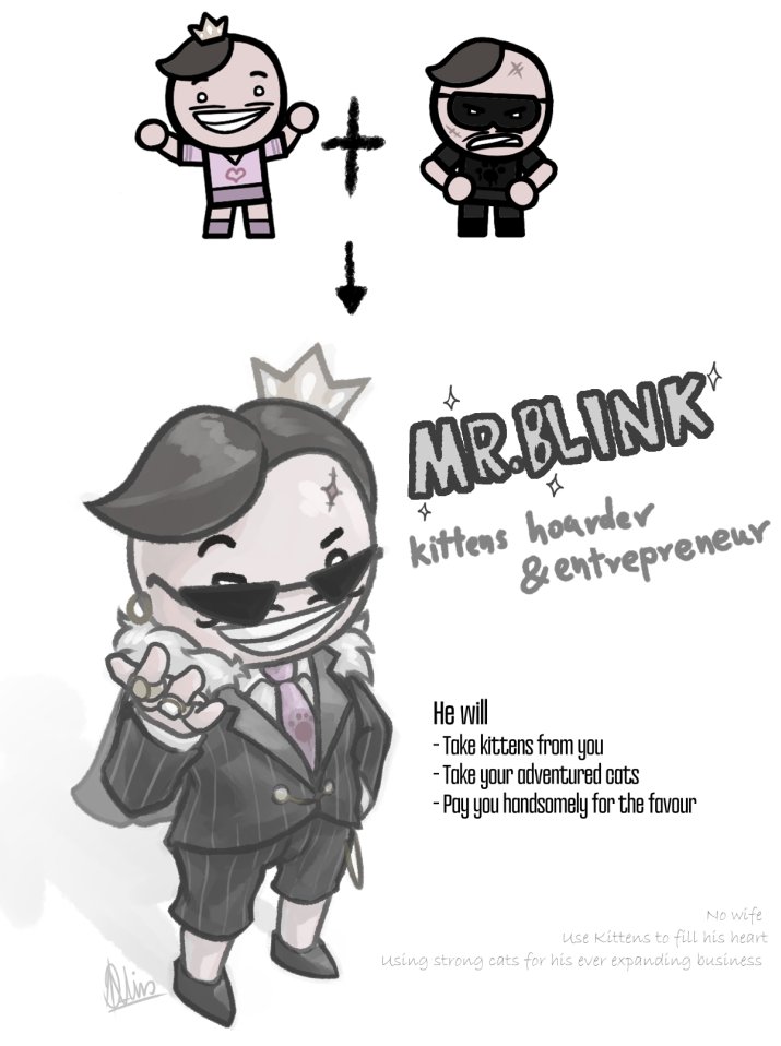 ainogommon_art's tweet photo. My unholy creation, what if I fuse Tink and Butch... Since one of them mentioned missing half. 
Behold Mr.Blink! 
#mewgenics https://t.co/mGvTnLv4Br
