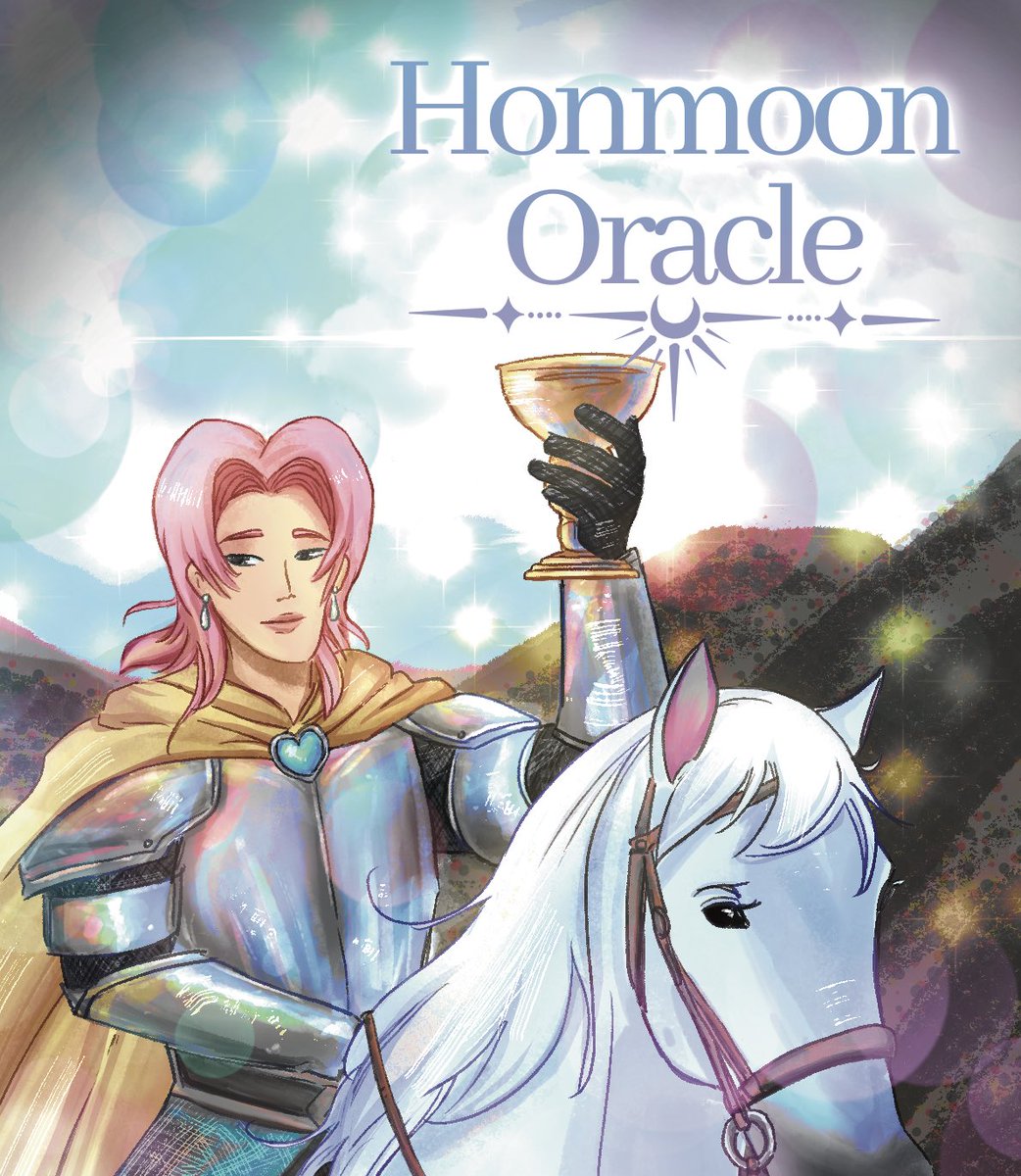watmels's tweet photo. Romance Saja as the Knight of Cups 💖🏆🐴

🔮 preview for @MoonbrewZines - “Honmoon Oracle” tarot card set coming soon! Pre-orders open on March 21. https://t.co/GMEEeOYWU5