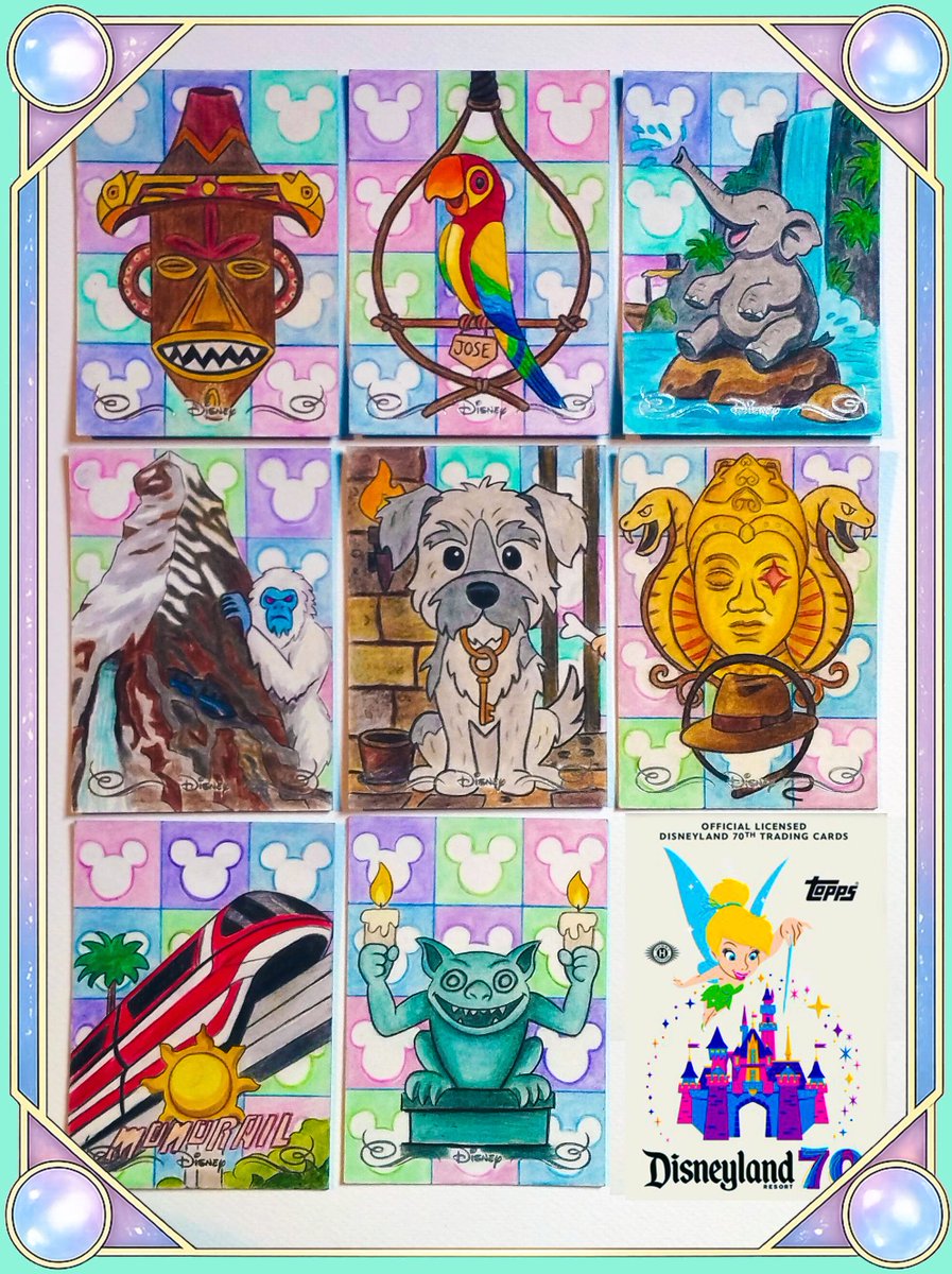 Mathildefrench's tweet photo. ✨ Happy release day!

Excited to share the sketch cards I created for the Disneyland 70th Anniversary trading card set by Topps.

#disneyland70thanniversary #disneyland70  #Topps #DisneyPark #disneyland https://t.co/mWlKm1EpNf