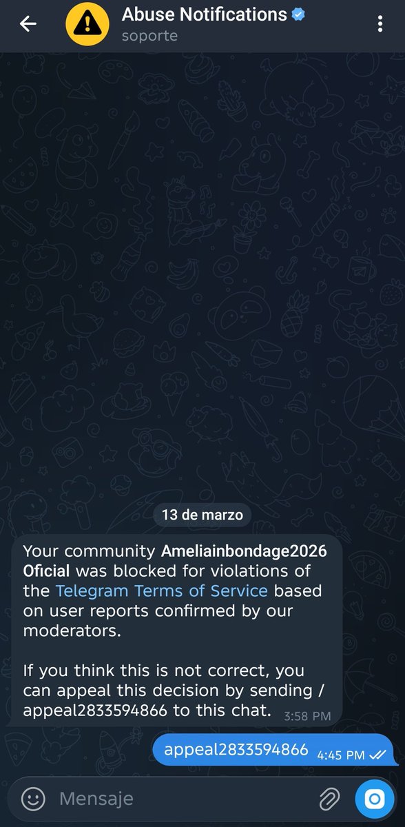 Chicos primera mala noticia, acaban de eliminar mi canal de telegram y no entiendo por qué, solo me queda aquí X y deviantart, trataré de solucionarlo en estos días, gracias por su comprensión 🥺🥺