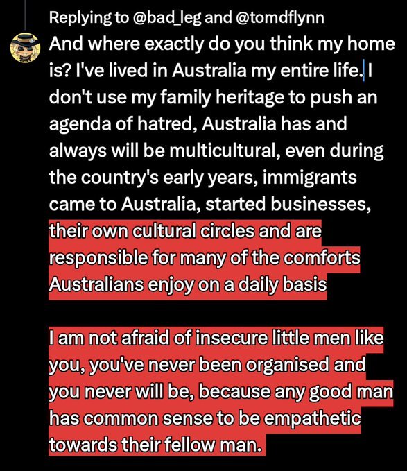 Nobody1590017's tweet photo. @Ael1th @bad_leg @tomdflynn Australia's worse off having Africans, go improve Africa.
Australia hasn't always been multi cultural, it was founded by white people specifically for white people, and was that was until reasonably recently.
Africans have normalised random low impulse random violence.
Gotta go. https://t.co/XR41C0rUEZ