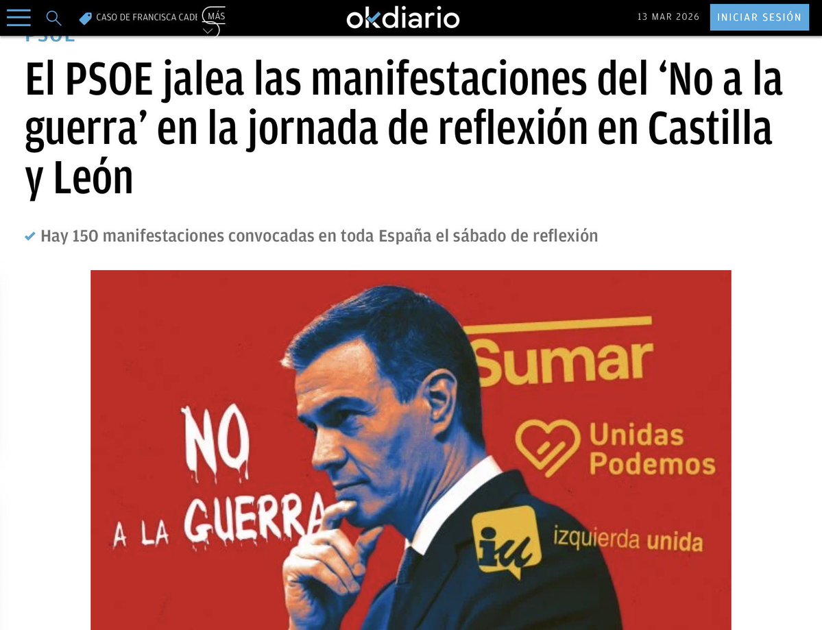ELECCIONES CASTILLA-LEÓN: EMPIEZA EL FRAUDE 
La PSOE ha convocado mañana, en plena jornada de reflexión 150 manifestaciones del NO A LA GUERRA distribuidas por toda Castilla- León. 

Hay muchas maneras de hacer pucherazo en unas elecciones, y una de ellas es movilizar ilegalmente