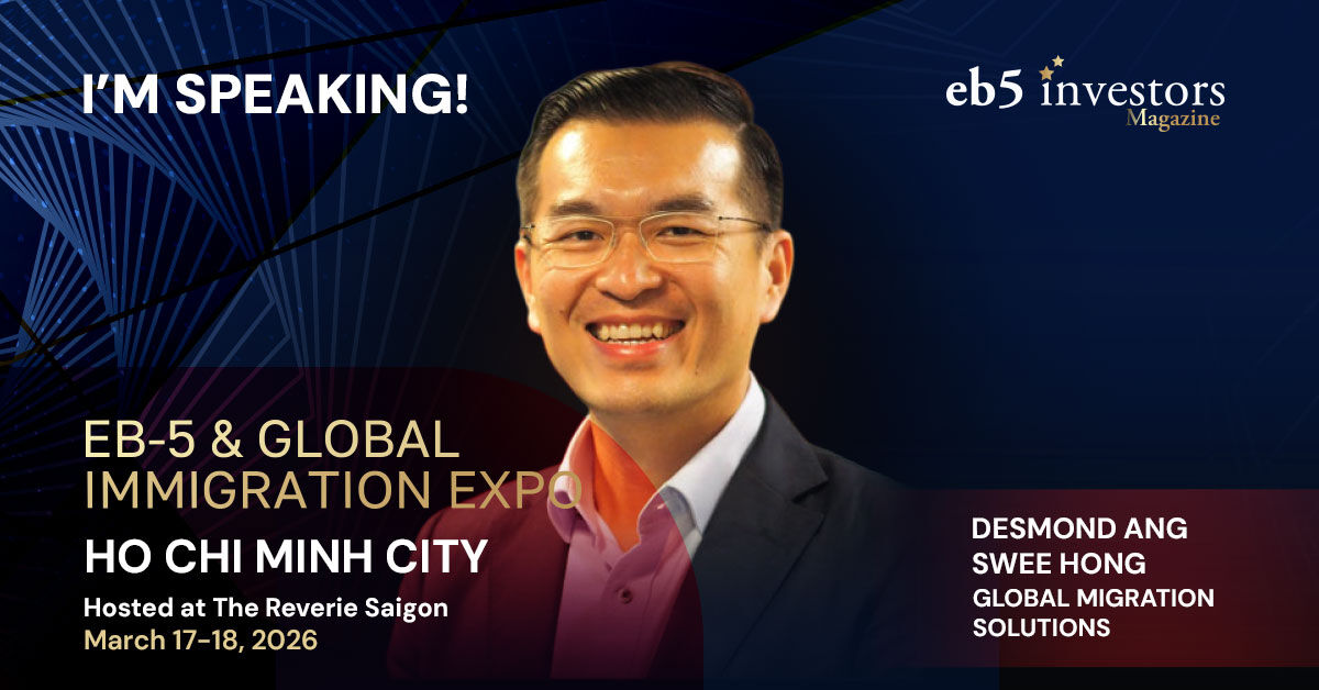 EB5InvestorsMag's tweet image. We are proud to announce that Desmond Ang Swee Hong of Global Migration Solutions will be a speaker at our EB-5 Expo in Ho Chi Minh City, Vietnam, on March 17-18, 2026! 

eventbrite.com/e/2026-eb-5-gl…
#eb5 #eb5visa #eb5program #eb5investor #investors #investment #immigration #usa #visa