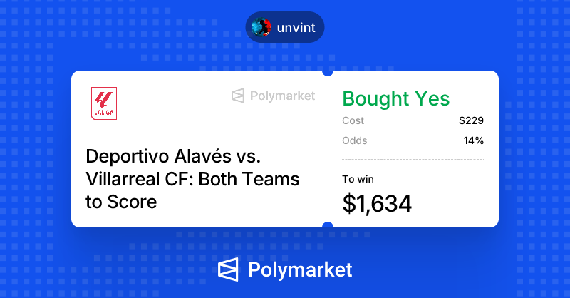 And such miracles happen in the Alaves - Villarreal match

After a bad day, I decided to try odds

I got odds of 14 cents

> Bet $229 on a 1-0 score in the 90th minute on both teams to score

> Won $1,634

Total: $229 -> $1,634 = $1,405 net profit

Manchester City, I hope you'll