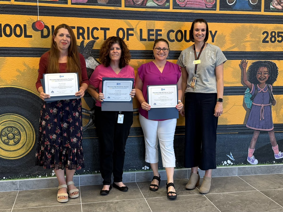 Congratulations to Ms. Linden, Ms. Staehle and Ms. DeMichele for being recognized at this week’s school board meeting for earning their Level 1 High Reliability Teacher certification! <a href="/LeeSchools/">School District of Lee County</a> #TeamAllenPark #ShootfortheStarsandShine