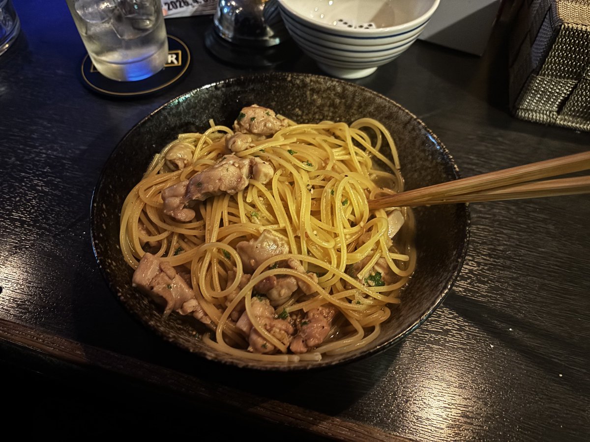 唐揚げ無くなって悲しい😢パスタ作ってもらってハッピー！！唐突な協力にも超感謝