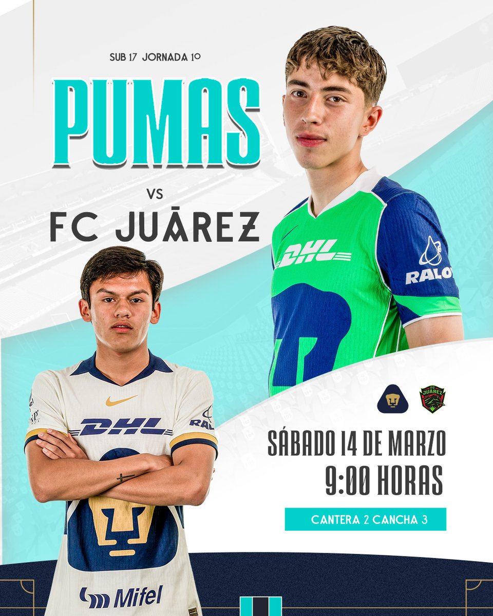 PumasMXCantera's tweet image. 🐾 Nos toca defender nuestro escudo en casa ante FC Juárez 💪

#UnidosPorLaHistoria #Sub17 #Sub15 #Sub19Fem