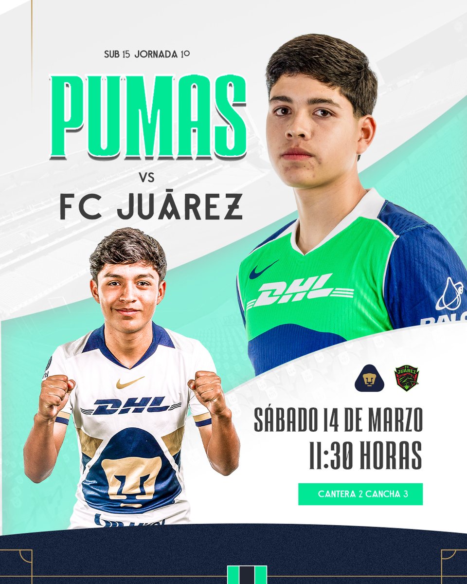 PumasMXCantera's tweet image. 🐾 Nos toca defender nuestro escudo en casa ante FC Juárez 💪

#UnidosPorLaHistoria #Sub17 #Sub15 #Sub19Fem