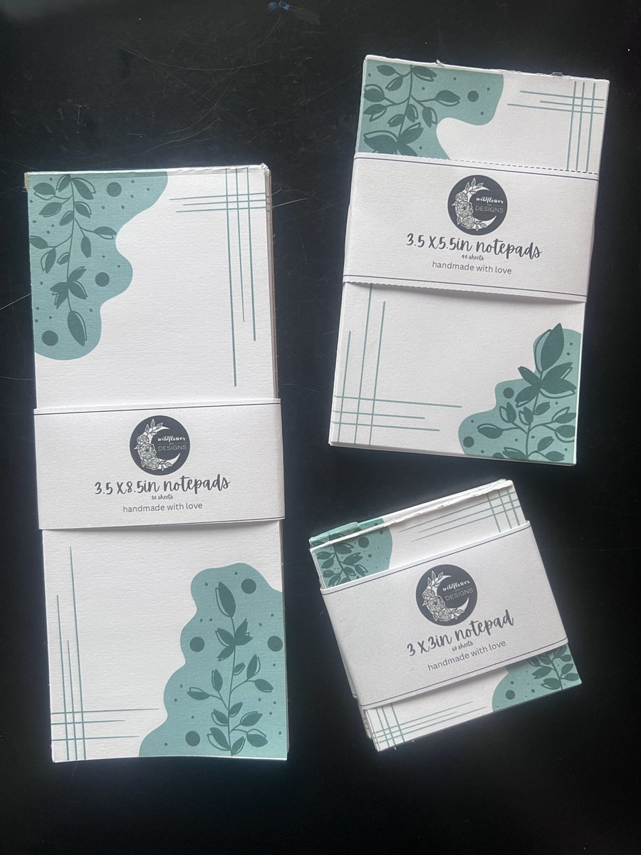 wildflowerxox's tweet photo. first round of notepads
seven different designs
three sizes available 
handmade with love 

coming soon https://t.co/1fBEHOQvsM