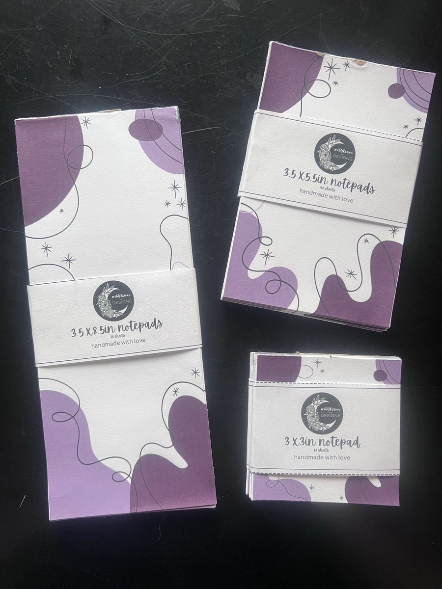 wildflowerxox's tweet photo. first round of notepads
seven different designs
three sizes available 
handmade with love 

coming soon https://t.co/1fBEHOQvsM