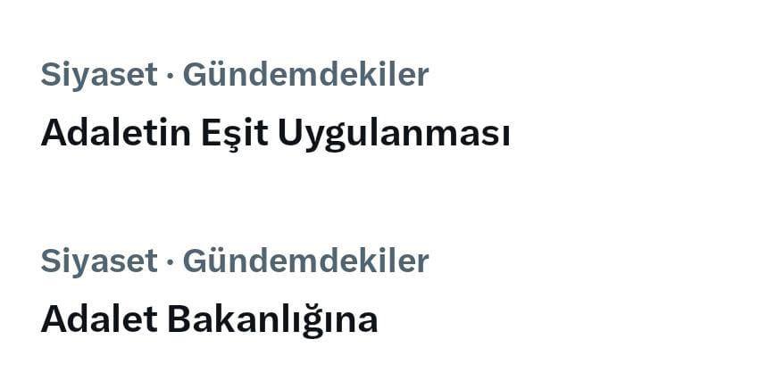 Bugün X’te hashtag yoktu.
Ama aynı ses vardı.
Çünkü bazı konular vicdanlarda gündem olur.
TBMM’ye sesleniyoruz: Adalet eşit uygulansın. <a href="/abakingurlek/">Akın Gürlek</a> <a href="/adalet_bakanlik/">T.C. Adalet Bakanlığı</a> <a href="/TBMMresmi/">TBMM</a> <a href="/Akparti/">AK Parti</a> <a href="/MHP_Bilgi/">MHP</a> <a href="/devapartisi/">DEVA Partisi</a> <a href="/GelecekPartiTR/">Gelecek Partisi</a> <a href="/herkesicinCHP/">CHP 🇹🇷</a>