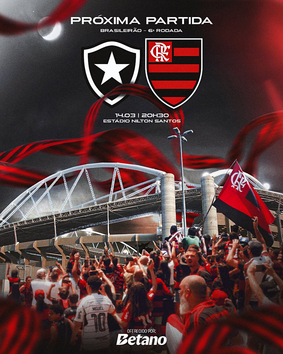 Flamengo's tweet photo. #PróximaPartida
🇧🇷 6ª rodada do @brasileirao 
🆚 Botafogo
🏟️ Nilton Santos

🎟️INGRESSOS 

🔴⚫Garanta o seu lugar em https://t.co/v88Ej8R0yY.
#ingressos https://t.co/5ThMkP8vJr