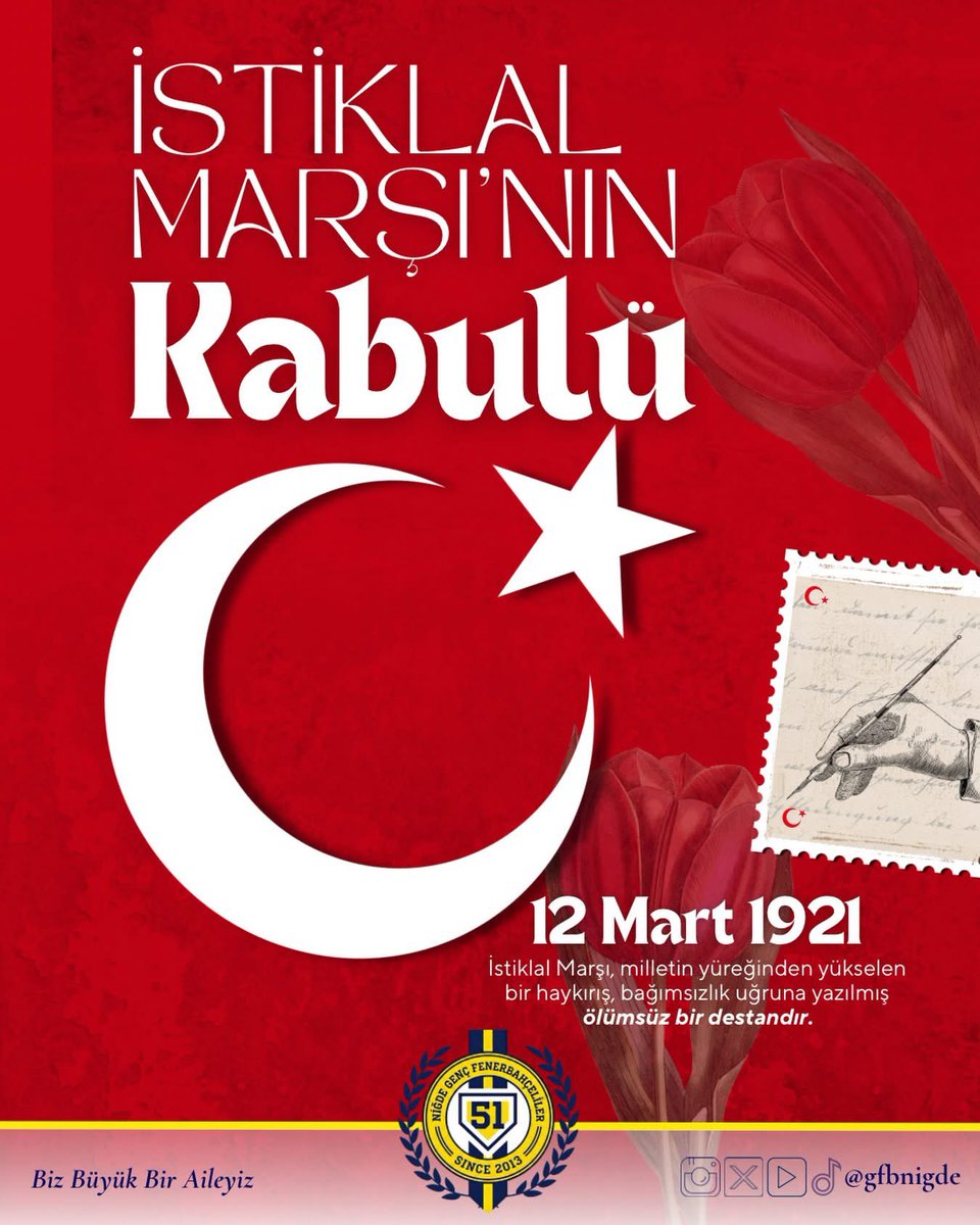 gfbnigde's tweet photo. İstiklal Marşı, milletimizin hürriyet ve bağımsızlık tutkusunun en güçlü ifadesidir. İstiklal Marşı’nın kabulünün 105’inci yıl dönümü kutlu olsun. #gfbnigde #12mart
@ohuunigfb @gfbangelsorg @nigdelisegfb https://t.co/uqq7lVd3Ey